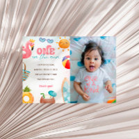 Pool Party 1st Birthday Party Photo Thank You Card