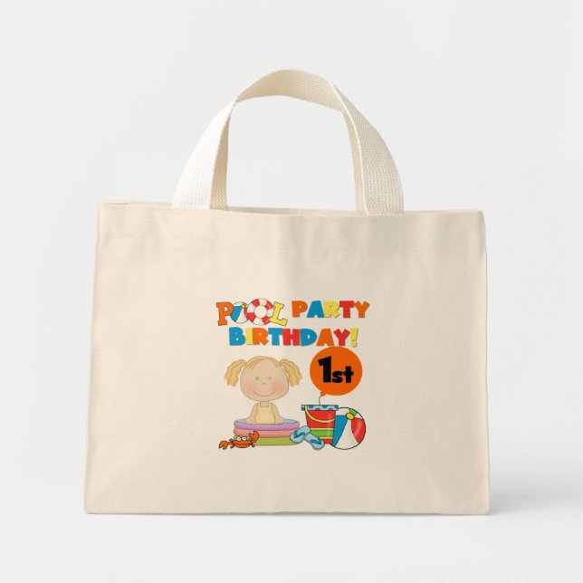 Pool Party 1st Birthday T-shirts and Gifts Mini Tote Bag (Front)