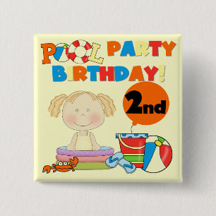Pool Party 2nd Birthday Tshirts and Gifts 15 Cm Square Badge
