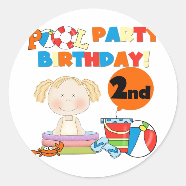 Pool Party 2nd Birthday Tshirts and Gifts Classic Round Sticker (Front)
