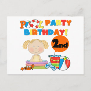 Pool Party 2nd Birthday Tshirts and Gifts Invitation Postcard