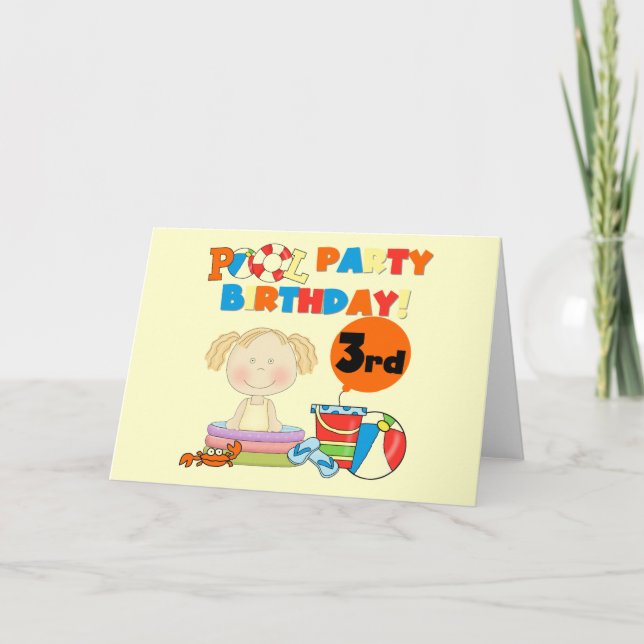 Pool Party 3rd Birthday T-shirts and Gifts Card (Front)