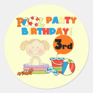 Pool Party 3rd Birthday T-shirts and Gifts Classic Round Sticker