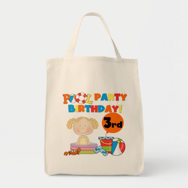 Pool Party 3rd Birthday T-shirts and Gifts Tote Bag (Front)