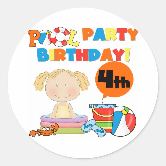 Pool Party 4th Birthday Tshirts and Gifts Classic Round Sticker (Front)