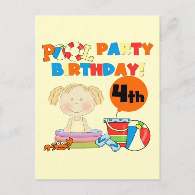 Pool Party 4th Birthday Tshirts and Gifts Invitation Postcard (Front)