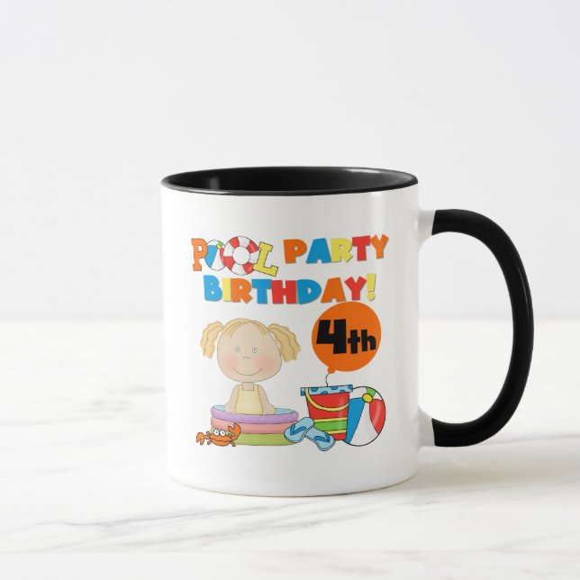 Pool Party 4th Birthday Tshirts and Gifts Mug (Right)