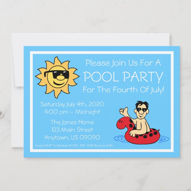 Pool Party 4th Of July (Male Red Innertube) Invitation (Front)