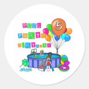 Pool Party 5th Birthday Classic Round Sticker