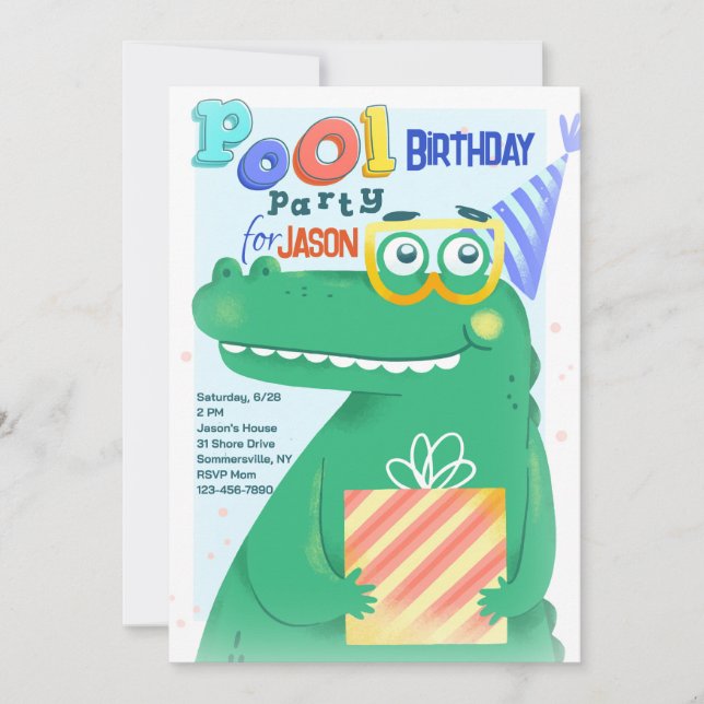 Pool Party Alligator Invitation (Front)