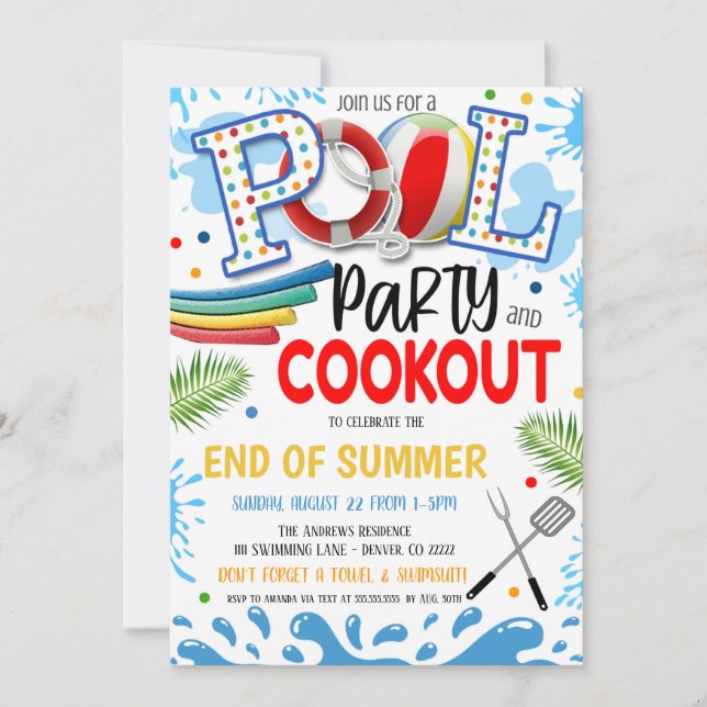 Pool Party and Cookout Invitation (Front)