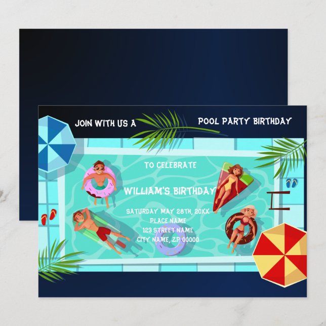 Pool Party Any Age Birthday Invitation (Front/Back)