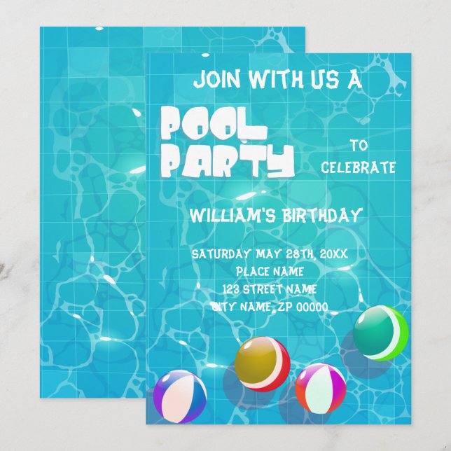 Pool Party Any Age Birthday Invitation (Front/Back)