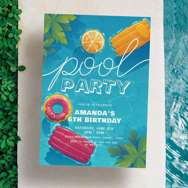 Pool Party Any Year Modern Tropical Birthday Invitation (Creator Uploaded)