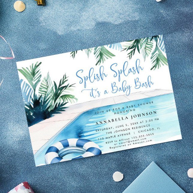 Pool party baby shower blue It's a Boy Invitation (Creator Uploaded)