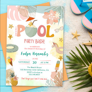 Pool Party Bash Birthday Party Invitation