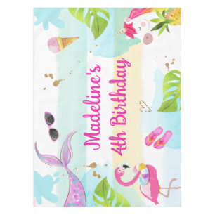 Pool Party Bash Unicorn Mermaid Flamingo Birthday Tablecloth