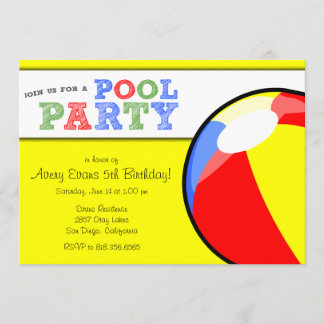 Pool Party Beach Ball Birthday Invitation