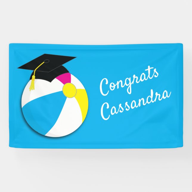Pool Party Beach Ball Graduation Party Banner (Horizontal)