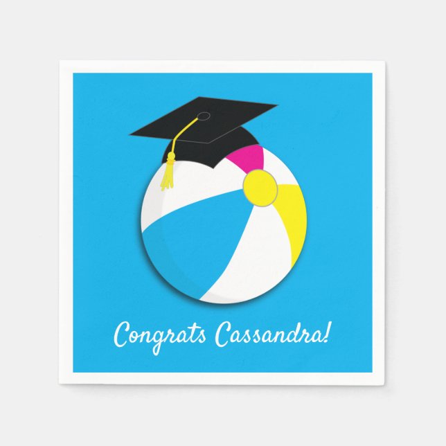 Pool Party Beach Ball Graduation Party Napkin (Front)