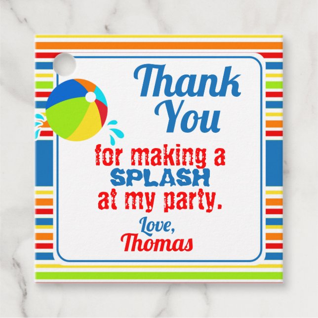 Pool Party Beach Ball Splash Favour Tags (Front)