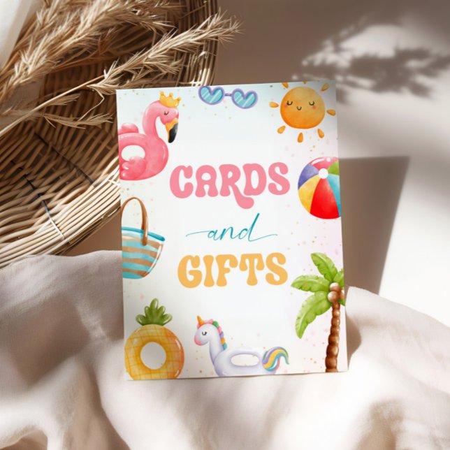 Pool Party, Beach Birthday Party Cards And Gifts Pedestal Sign (Creator Uploaded)