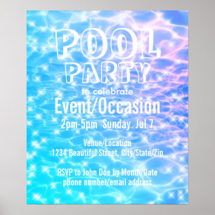 Pool Party Beach Party Summer Party blue water Poster