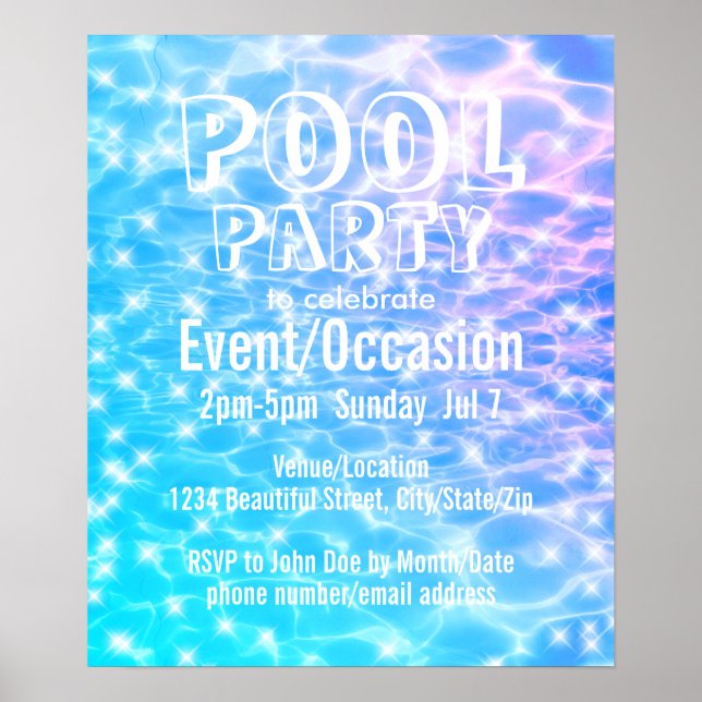 Pool Party Beach Party Summer Party blue water Poster (Front)