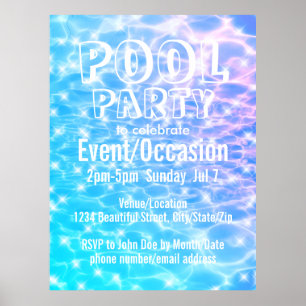 Pool Party Beach Party Summer Party blue water Poster