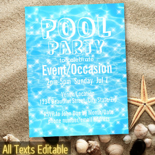 Pool Party Beach Party Summer Party water ripples Invitation Postcard