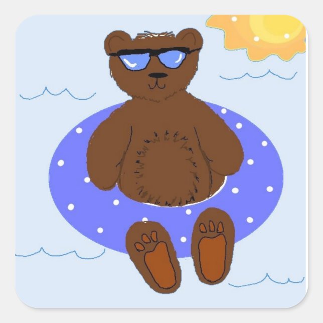 Pool Party Bear Square Sticker (Front)