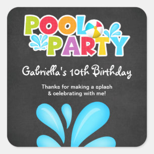 Pool Party Big Splash Thank You Square Sticker