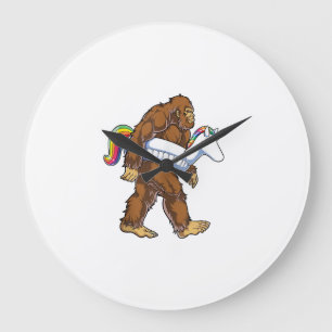 Pool Party Bigfoot Unicorn Float Funny Sasquatch R Large Clock