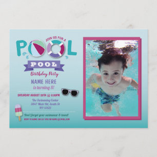 Pool Party Birthday Beach Float Summer Lolly Photo Invitation