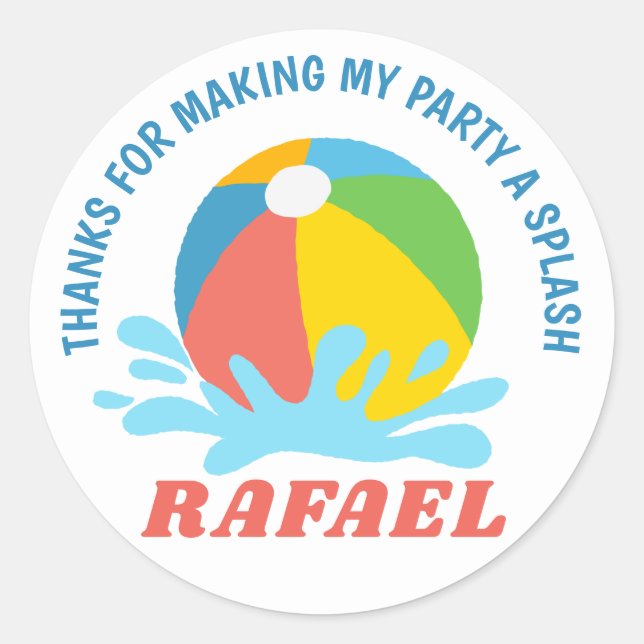 Pool Party Birthday Boy Girl Classic Round Sticker (Front)