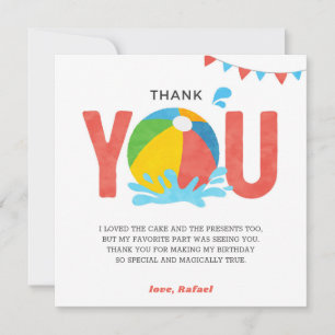 Pool Party Birthday Boy Girl Thank you card