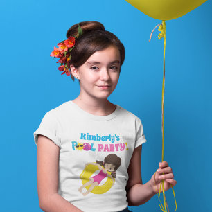 Pool Party Birthday Brunette Girl Cute Custom T-Shirt