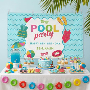 Pool Party Birthday Colourful Summer Kids Cute Banner
