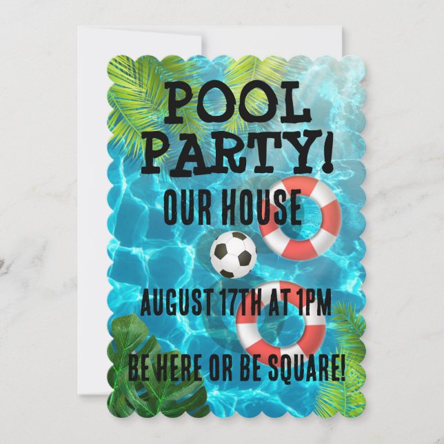 POOL PARTY! birthday CUSTOM INVITATIONS (Front)