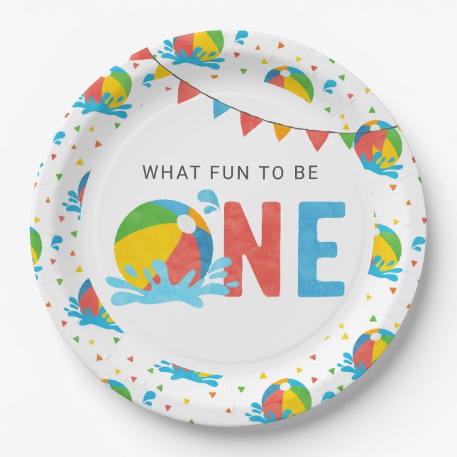 Pool Party Birthday Decor Supplies  Paper Plate (Front)