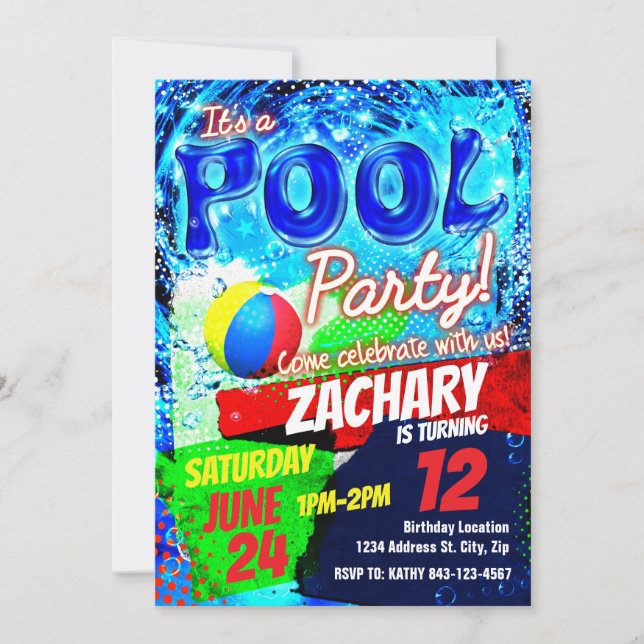 Pool party birthday invitation (Front)