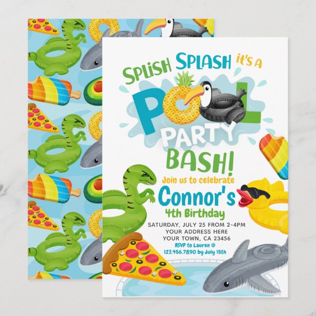 Pool Party Birthday Invitation (Front/Back)
