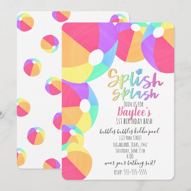 Pool Party Birthday Invitation (Front/Back)