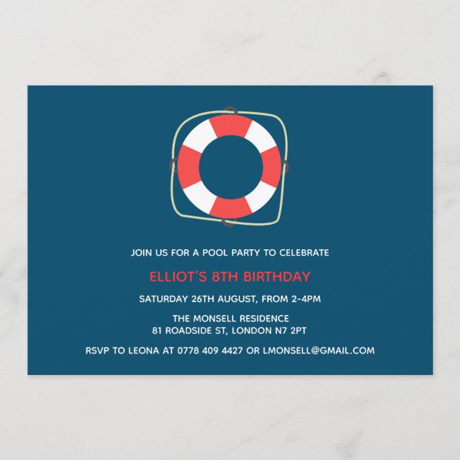 Pool Party Birthday Invitation (Front)