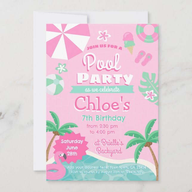 Pool Party Birthday Invitation (Front)