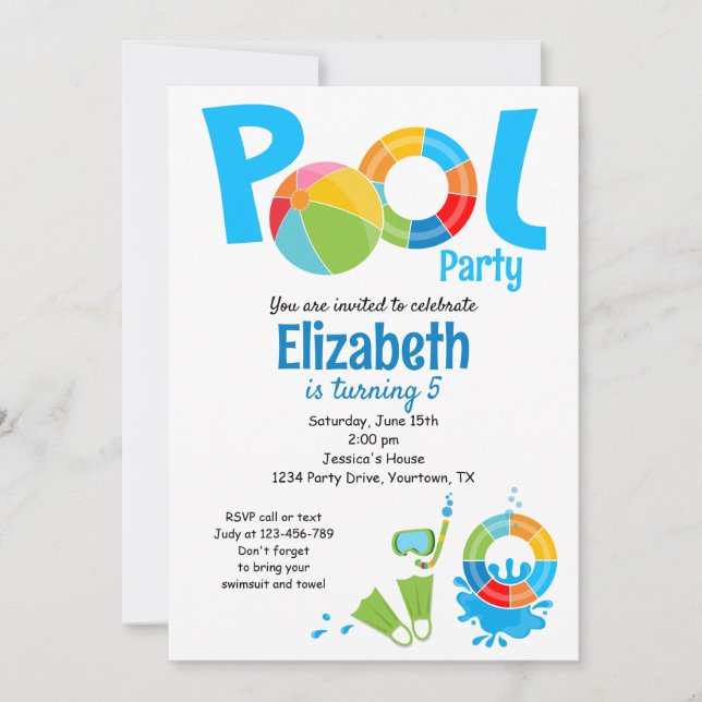 Pool Party Birthday Invitation (Front)