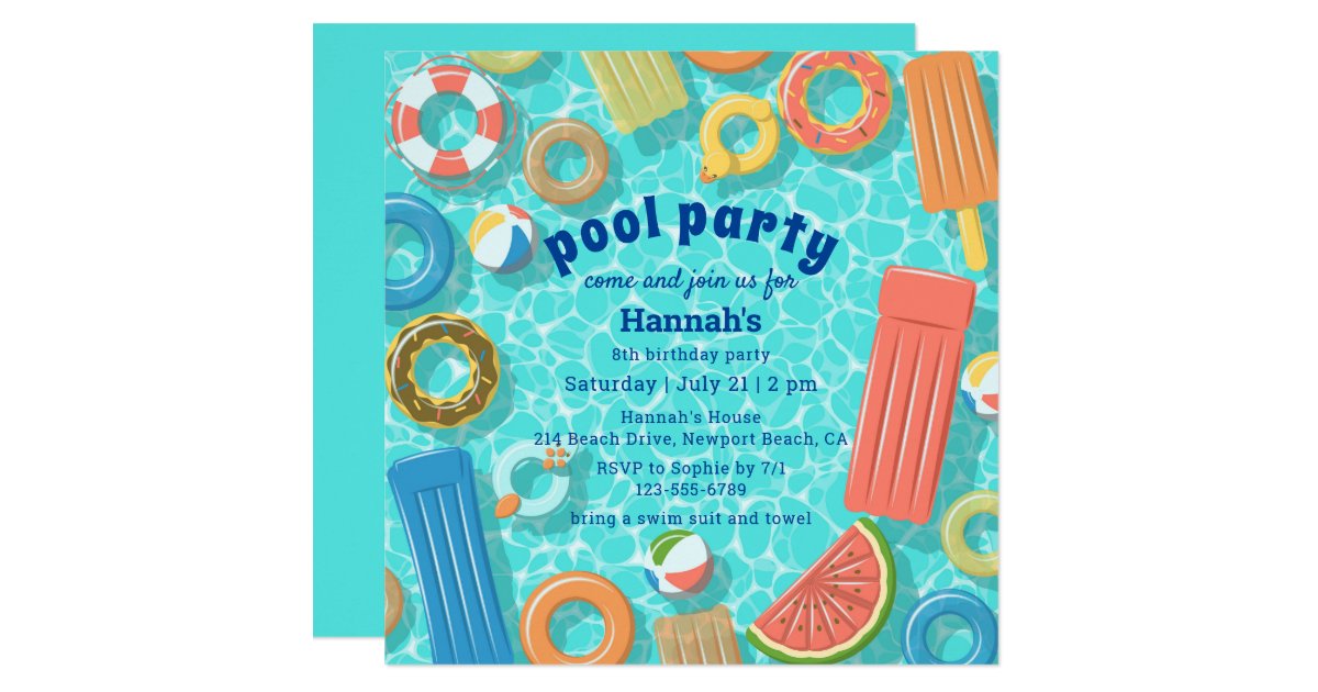 Pool Party Birthday Invitation | Zazzle.co.uk