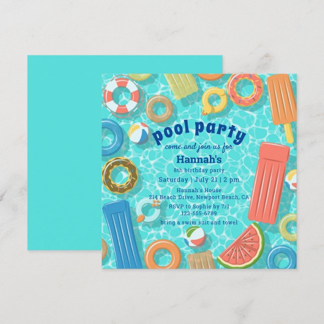 Pool Party Birthday Invitation (Front/Back)