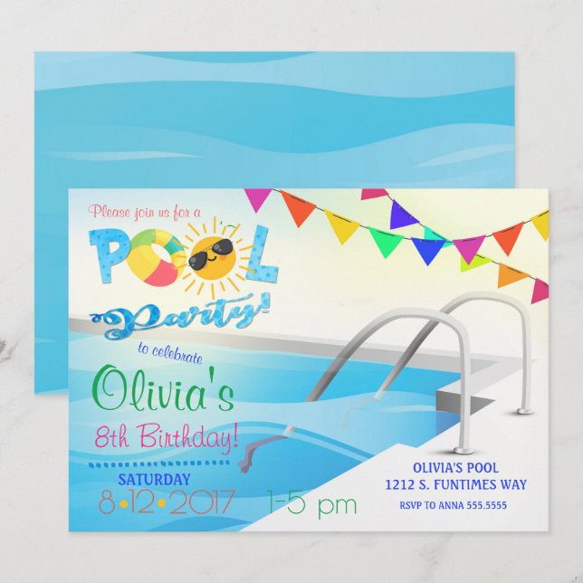 Pool Party Birthday Invitation (Front/Back)