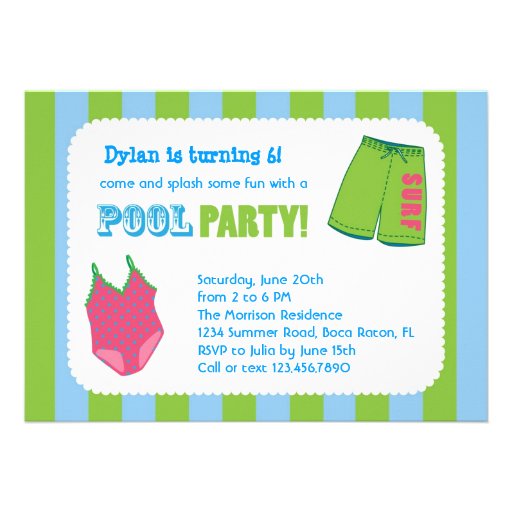 Pool Party Birthday Invitation 13 Cm X 18 Cm Invitation Card | Zazzle